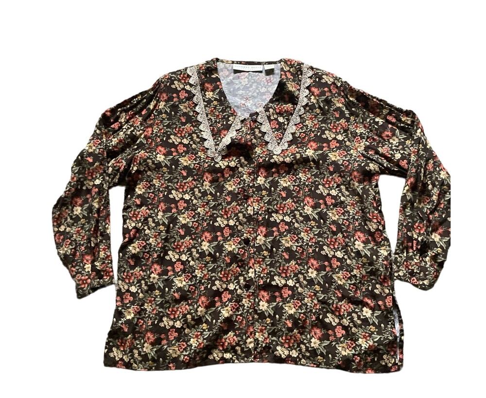 Vintage Floral Button up Lace Collar Western Prairie 14/16 Rodeo Cottage Western